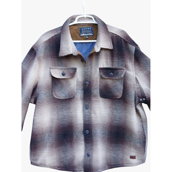 Jachs New York Mens XXL Plaid Button Up Shirt Jacket Brown Tan Shacket Lined - Picture 2 of 16